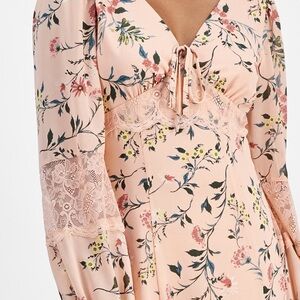 Floral Long Sleeve Dress by [Brand] - Pink and Green